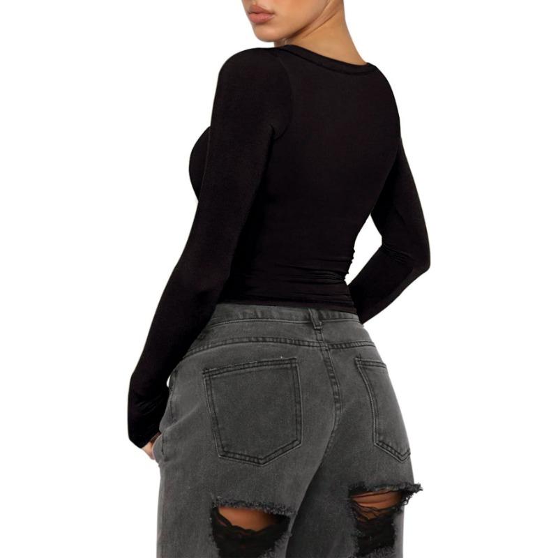 YYFS Women's Fashion Casual Spring Autumn Solid Color Print Long Sleeve V-Neck Blouses & Shirts