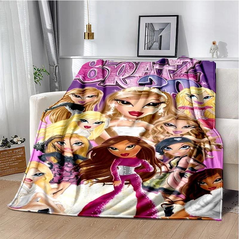 Kawaii Bratz Cartoon Anime Cute Throws Blanket Girl Sofa Home Hiking Picnic Bed Fashion Super Soft Flannel Blanket Birthday Gift