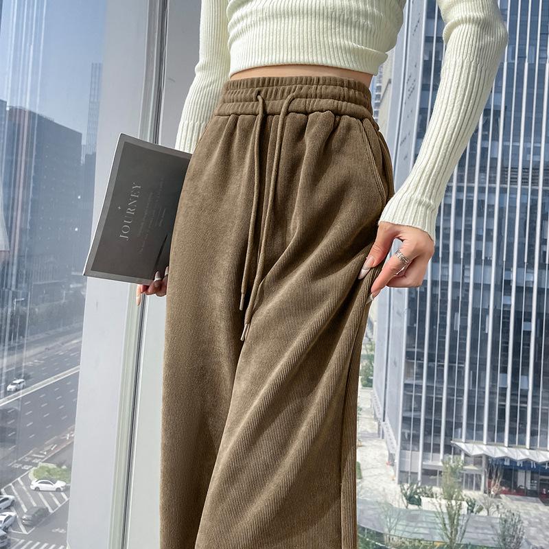 High-Waisted Fleece-Lined Chenille Cotton Plush Long Pants, Narrow/Wide-Leg Options, Casual & Fashionable for Autumn/Winter.