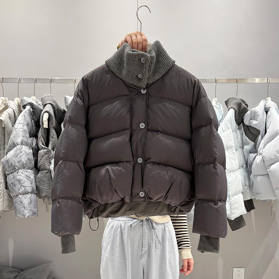 Winter new down jacket women's short down small knitted stand-up collar puffs bread jacket tide