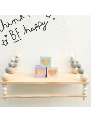 Nordic Style Wooden Beads Wall Hanging Shelf Display Storage Rack For Home Decor