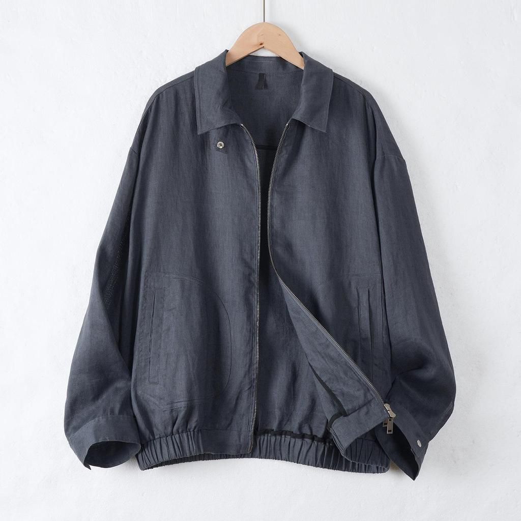Men's Luxury Linen Jacket - Spring/Summer Classic Lapel Casual Zipper Cardigan