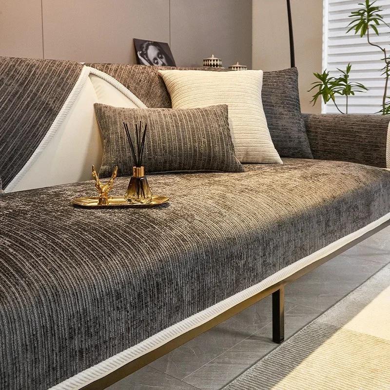1PC Chenille Fabric Sofa Cover Non-slip Four Seasons Sofa Cushion for Living Room Universal L Shape Couch Protector Mat