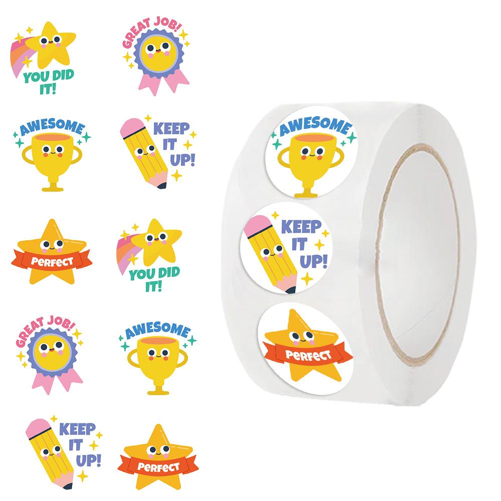 500 Pictures/roll Roll Sticker Tape Cartoon Star Reward Handbook Material Envelope DIY Seal Sticker