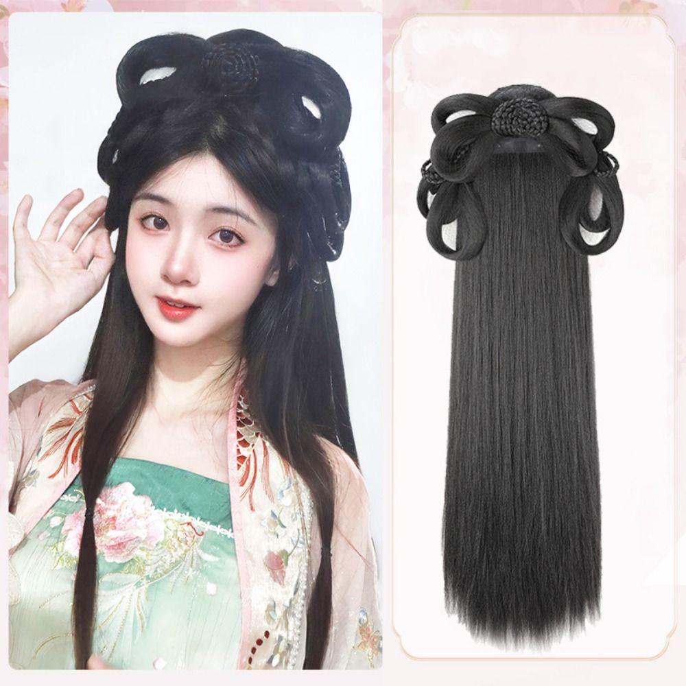 Synthetic Chinese Ancient Wig Headdress Hanfu Wig Headband Dance Accessory Wigs Lazy Costume Wig