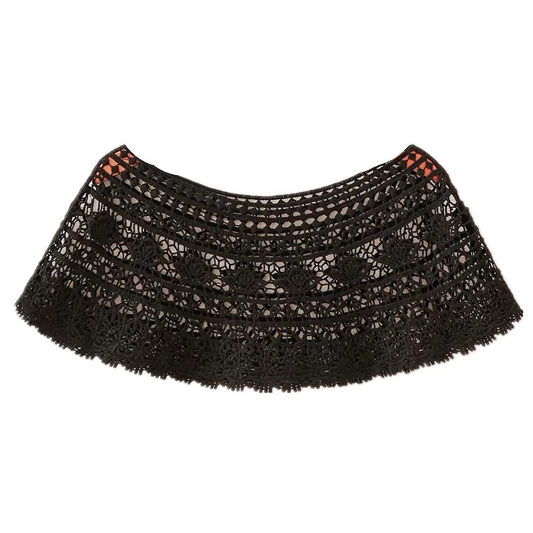 

Черная и корейская кружевная шаль-паутинка, вязаный универсальный короткий жилет-накидка One Size чёрный