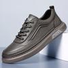 Fashion Versatile Men Vulcanize Shoe Classic Leather Man Skateboard Footwear Comfortable Outdoor Casual Shoes Lace-up Mens Walking Flats