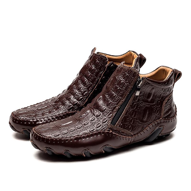 Large Size Medium Help Personalized Crocodile Pattern Beanie Shoes Men's Soft Leather Single Shoes Trendy Leather Shoes Velvet Casual Shoes
