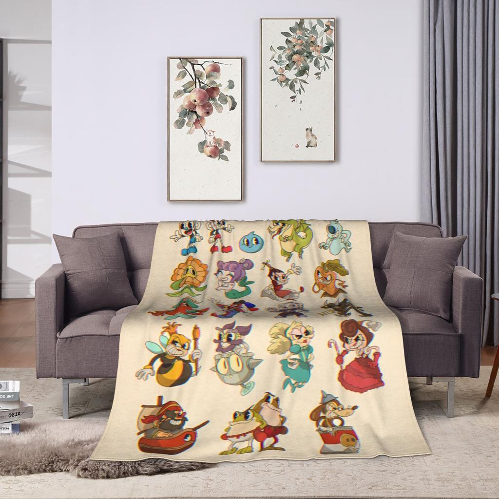 Cupheads & Mugmans Blanket Cartoon Soft Warm Print Plush Bedding Throws For Students Couch Bed Flannel Bedspread Bed Cover