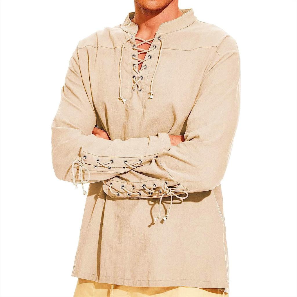 Men's Medieval Viking Shirt Renaissance Shirt Pirate Men's Long-Sleeved Halloween Cosplay Costume, Daily Casual Shirt