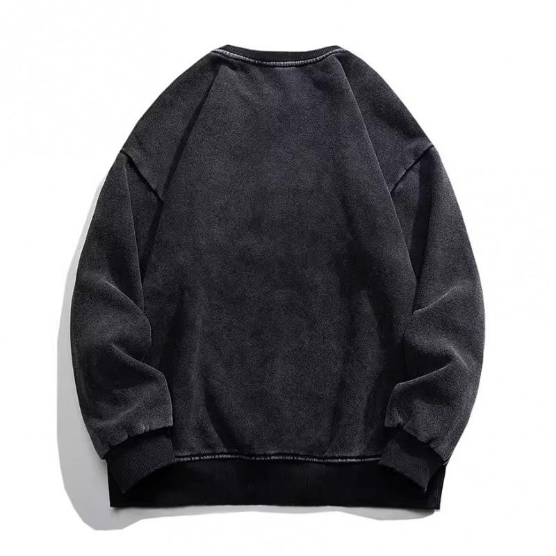 Women's Cotton Washed High Neck Retro Distressed Round Neck Hoodie (Pattern Individual)