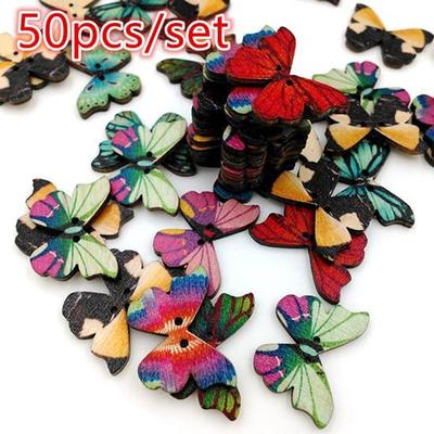 50pz Bottoni Farfalle Bottoni Misti Scrapbooking Bottoni a Scatto in Legno