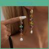 Trendy Irregular Shaped Colorful Stone And Faux Pearl Earrings For Ladies