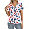 Women Casual Short Sleeve V Neck Top with Star Print Lightweight Breathable Fabric Suitable for Everyday Wear and Outdoor Activities