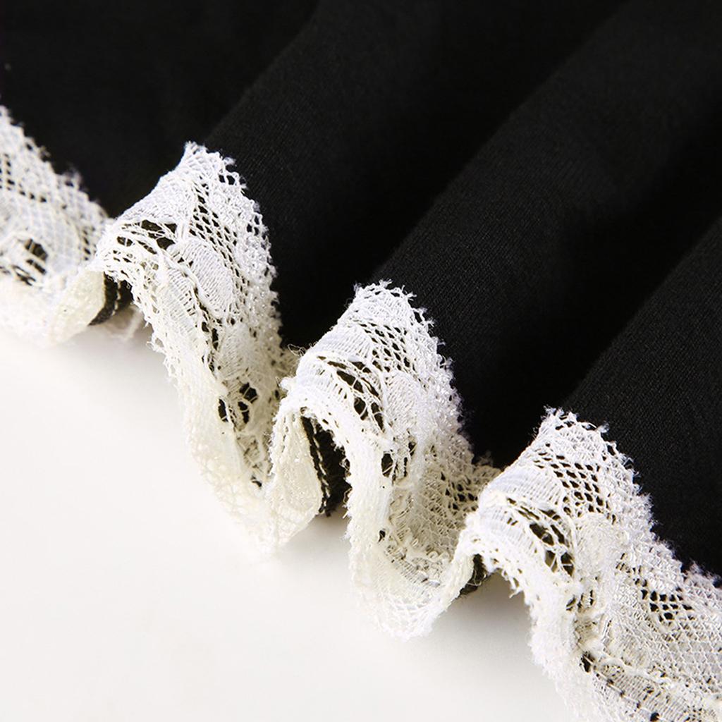 Women's Spring Autumn Fitted Tops Long Sleeve Square Neck Lace Trim Slim Fit T-shirt