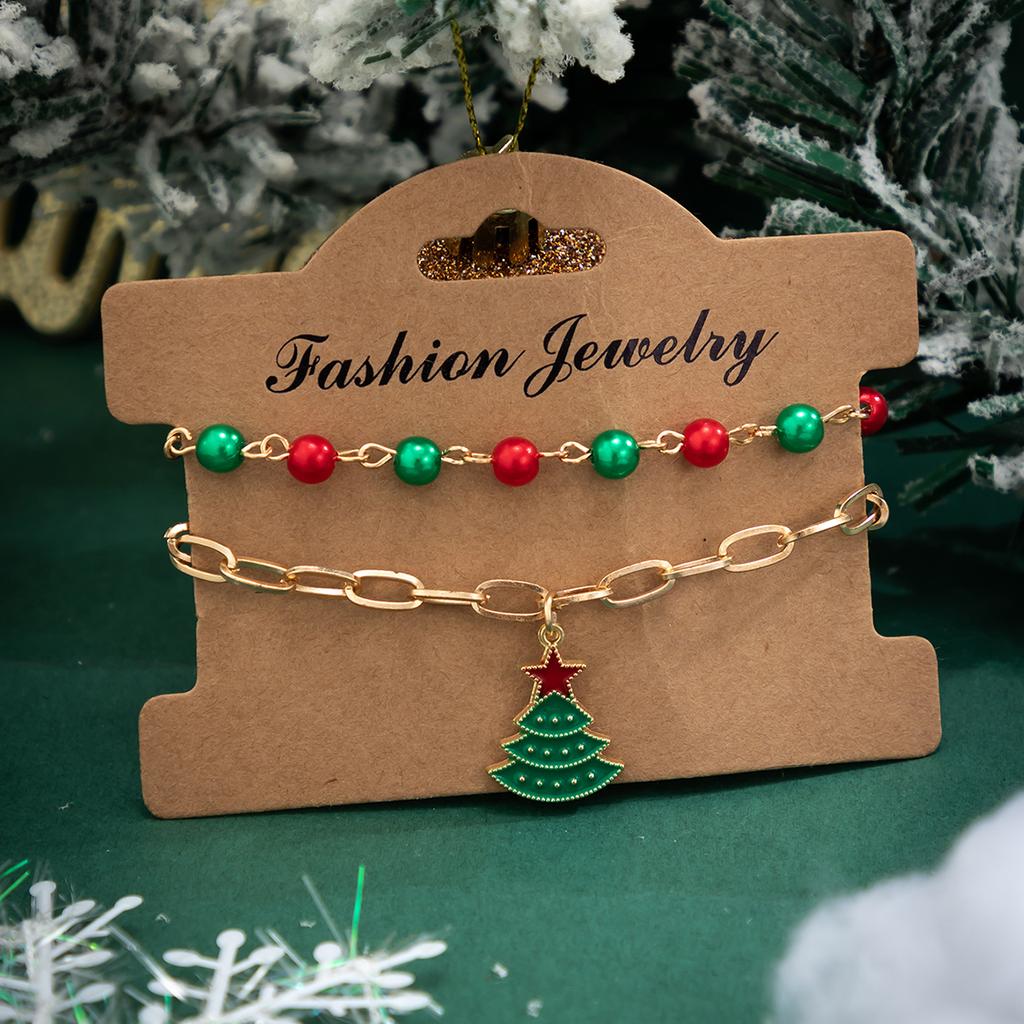 Ingemark 2026 New Christmas tree Pendant Bracelets for Women Trendy Red Green Alternate Beads Chain Bangles Couple Jewelry Gift