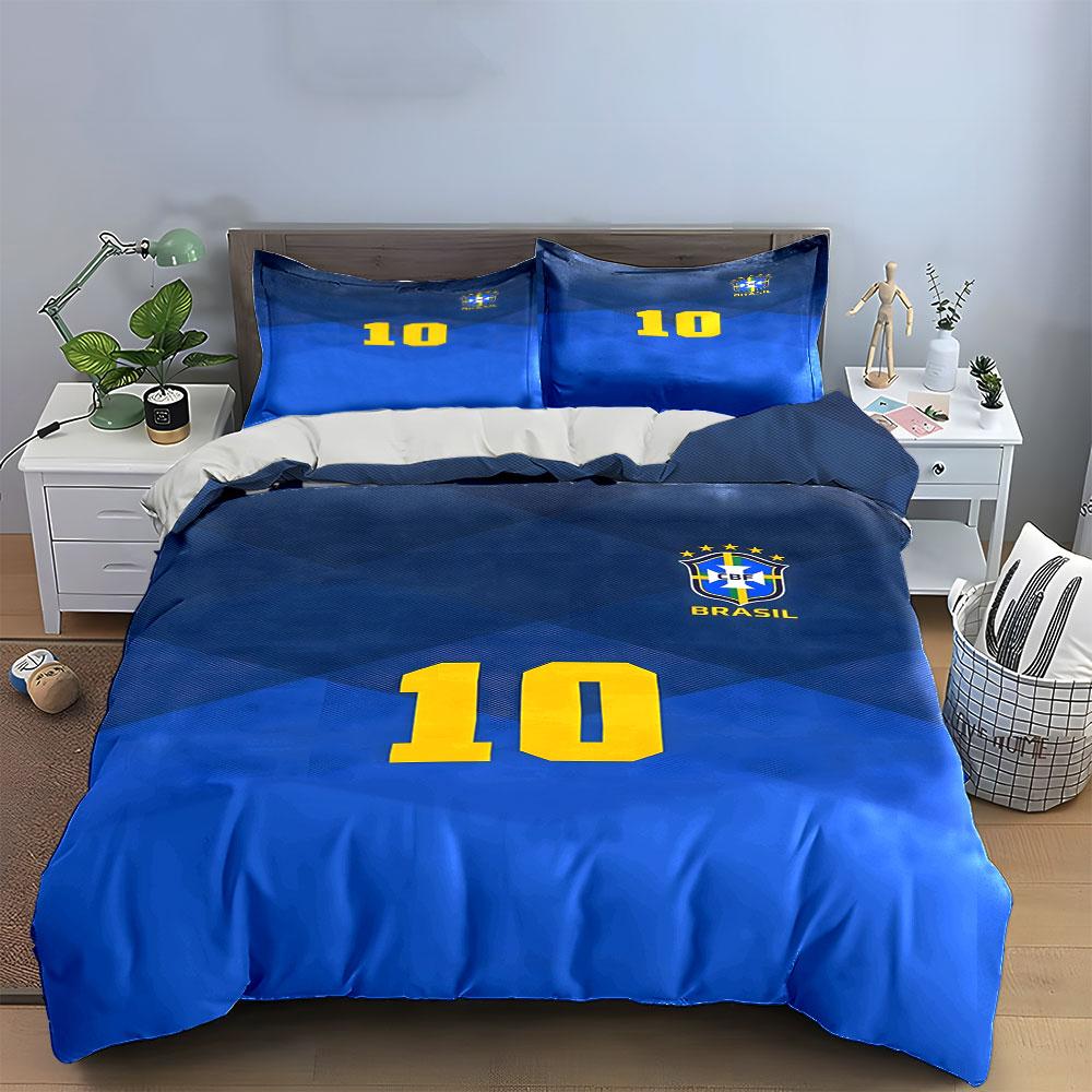 Yellow Number, Brazil Emblem. Bedding Sets Duvet Cover Sets Duvet Covers Pillowcases(1 * Duvet Cover 2 * Pillowcases, Without Duvet Insert)