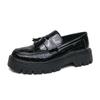 Thick Bottom Men's Business Patent Leather Shoes Slip-on Tassel Shoes Student Office Loafers Black Shoes Kerae 2024