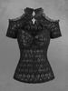 Rosegal Gothic Cold Shoulder Skull Cross Cut Out Panel Twist Crochet Lace Semi See Through Top