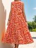 2026 European & American Summer Resort Sleeveless V-Neck Tassel Abstract Print Dress for Women