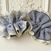 Smog Blue Plaid Lace Scrunchie - Elegant Korean-Inspired High-Class Bun Accessory.