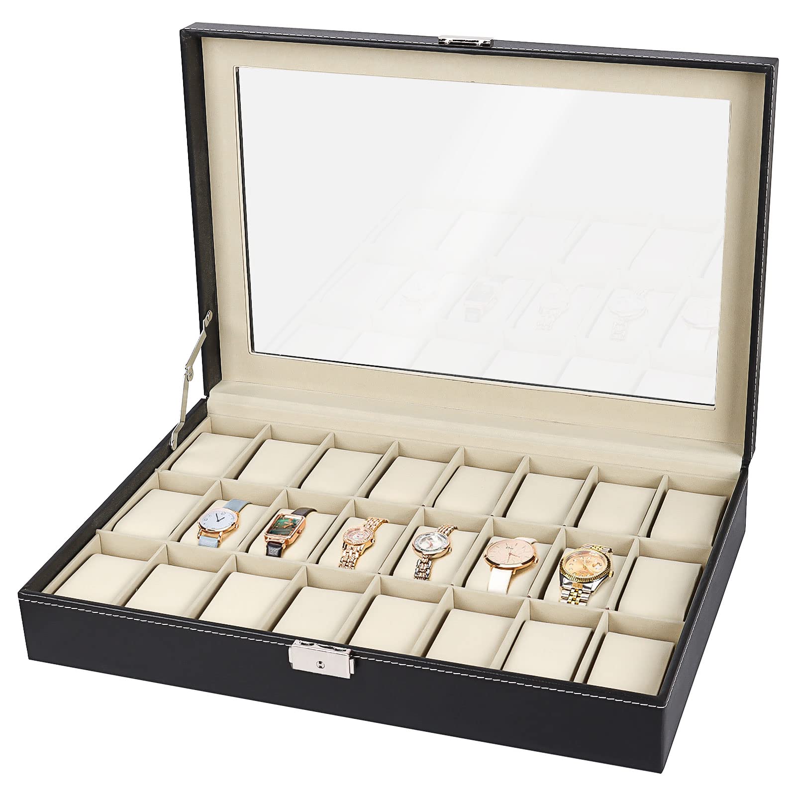 

Футляр для хранения часов QuiExact с прозрачным окном, коллекционный футляр для хранения часов, футляр для хранения часов, футляр для хранения аксессуаров из искусственной кожи для матери