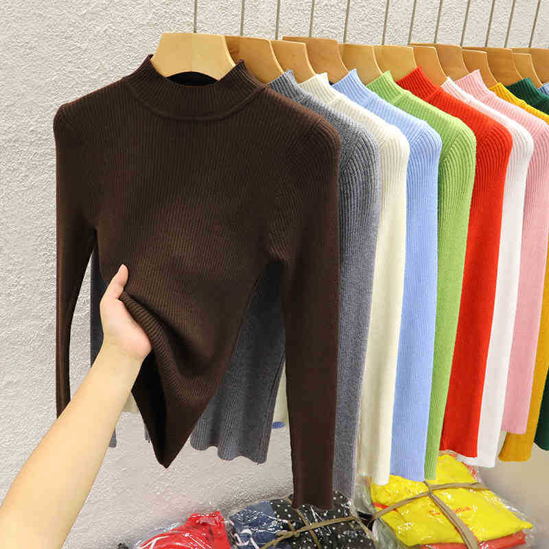 Semi-turtleneck sweater women's bottoming shirt autumn and winter new thin knitted sweater tight inner top women