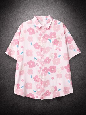 Oversized Loose Short Sleeve Cartoon Print Hawaii Beach Summer Men Shirt Student Couples Fashion Casual Mens Clothing