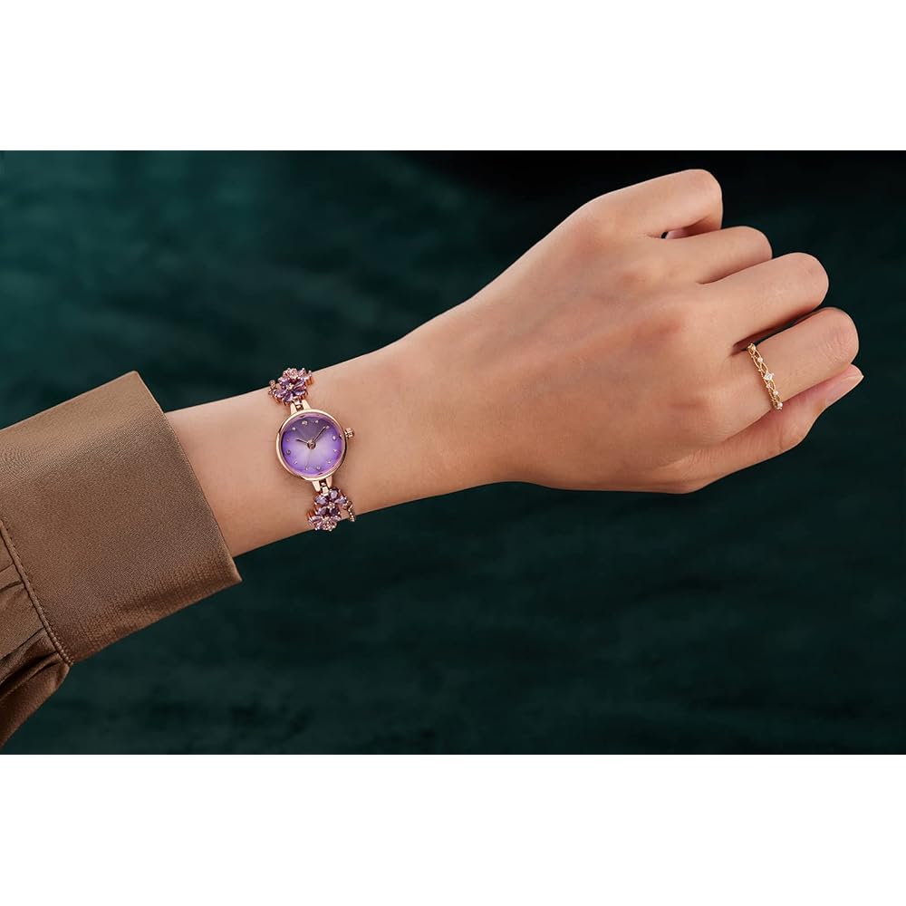 Time100 Women's Quartz Bracelet Watch Purple with Crystal Band, Waterproof, Multifaceted Glass, Gift Box