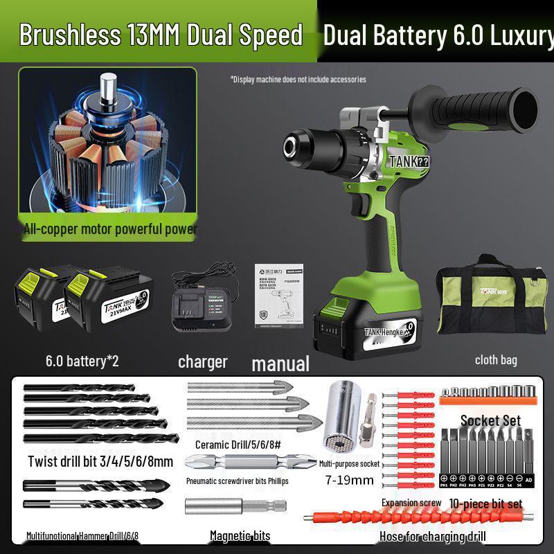 Rechargeable Brushless Electric Hand Drill & Screwdriver with Lithium Battery