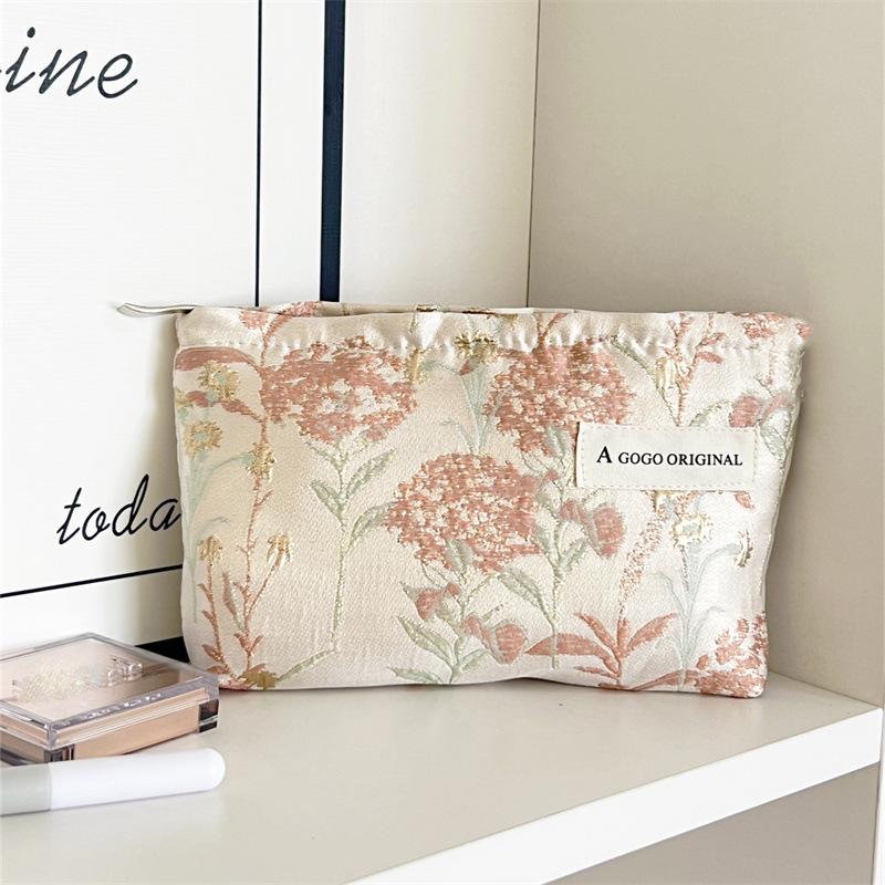 

Artistic Embroidered Floral Makeup Storage Bag with Large Capacity