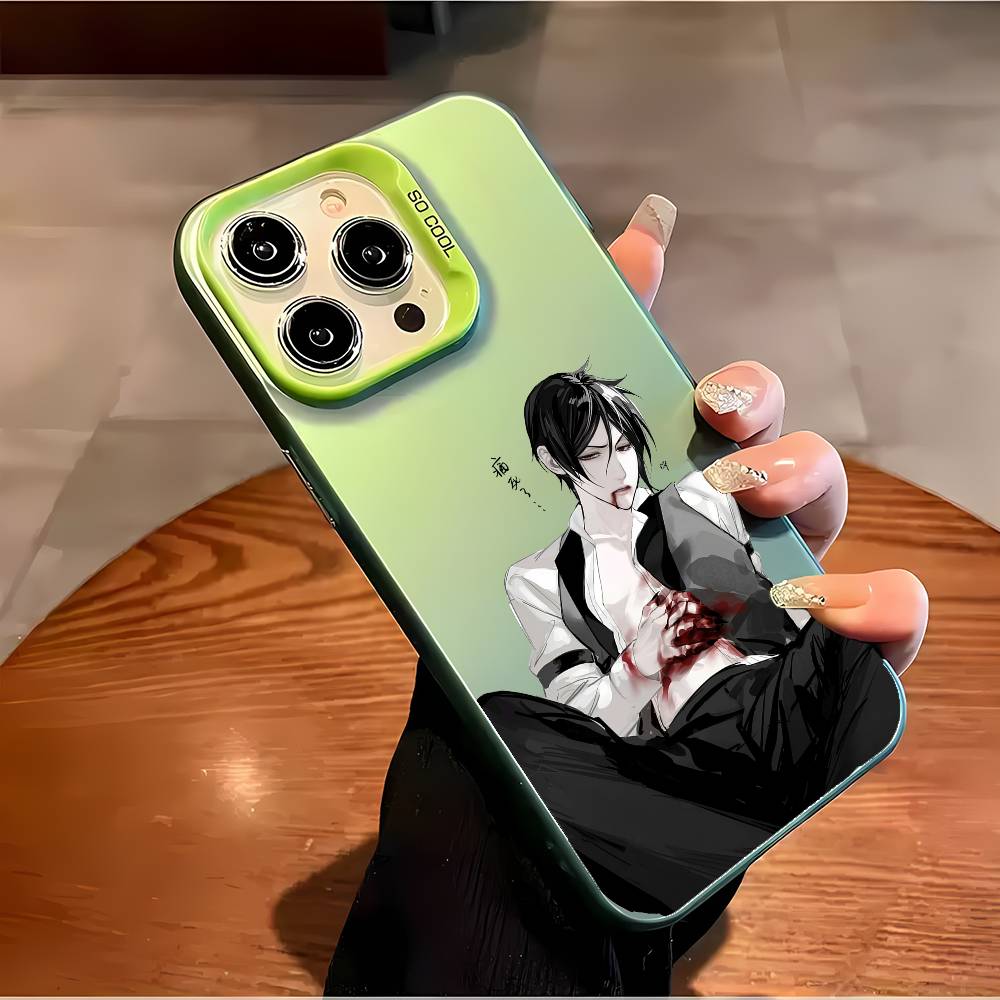 Black Butler Phone Case For iPhone 16 15 14 13 12 11 Plus Pro Max multicolor Aurora laser Shockproof Funda Cover