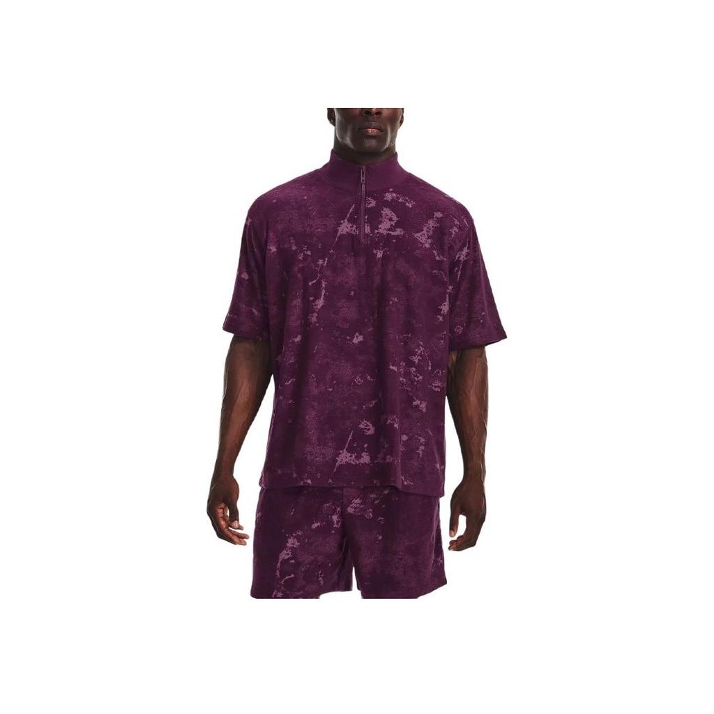 Under Armour Journey Washed Jacquard Embossed Half-Zip Collar Short Sleeve T-Shirt Men Tops Rock-Purple 1377178-572