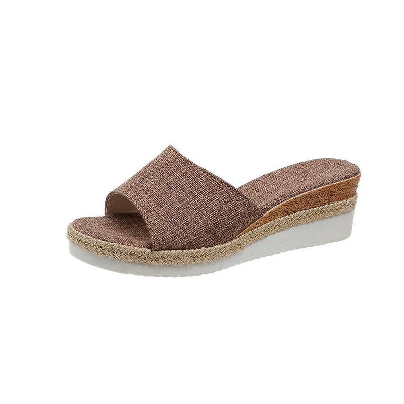 Summer new plaid women's sandals wedge heel 35-42 large size open-toed women's slippers, women's shoes