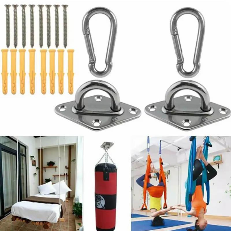 Heavy-Duty Wall Ceiling Mount Hooks  Stainless Steel Swing Chair Brackets with Eye Plate for Secure Installations