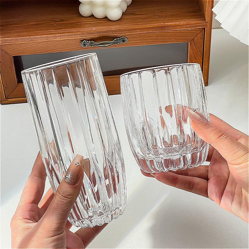 Iced Latte Coffee Mug Ins Style Soda Water Cup Striped Glass Cup Restaurant Elegant Juice Milk Tea Cups Transparent Water Bottle