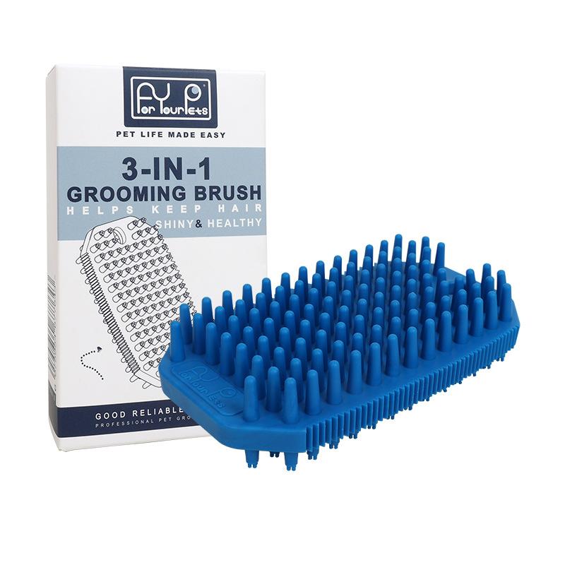 3-in-1 Pet Bath Massage & Shedding Brush - Dual-Sided Silicon Bristle Brush for Wet/Dry Grooming, Deshedding and Relaxing for Dogs & Cats темно-синий