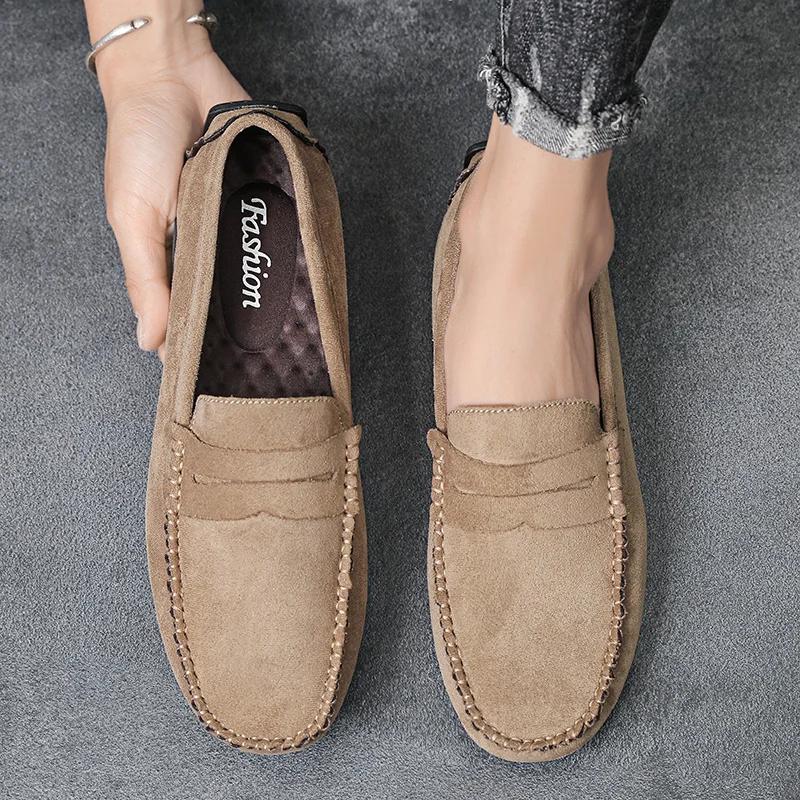 Fashion Suede Leather Men Casual Shoes Comfortable Man Loafers Lightweight Lazy Boat Shoes Breathable Slip On Man Driving Shoes
