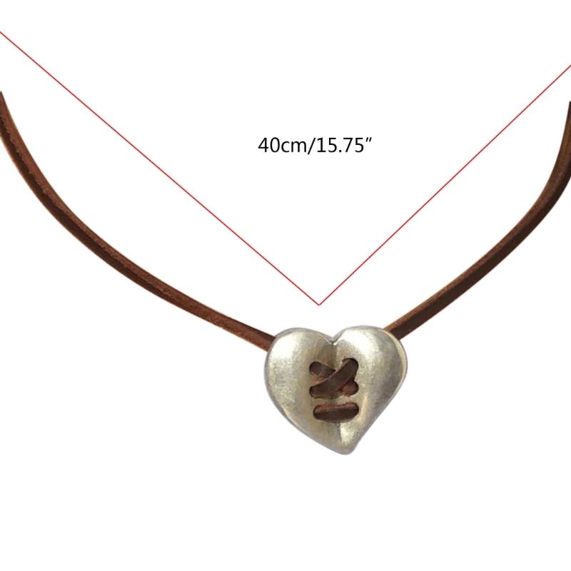 Patched Heart Pendant Collar Necklace Short Wax Rope Choker Necklace Fashion Jewelry Neck Clavicle Chain Necklace