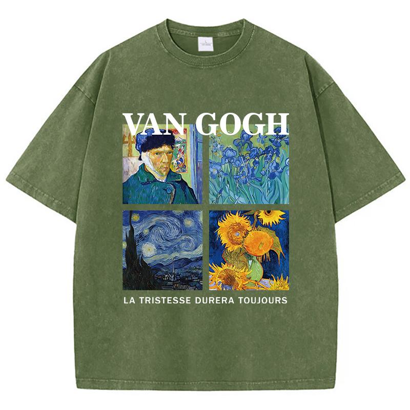 

Fashion Women Washed TShirts Van Gogh La Tristesse Durera Toujours Printed Tops Cotton Oversize Crewneck Tees Street Clothes S