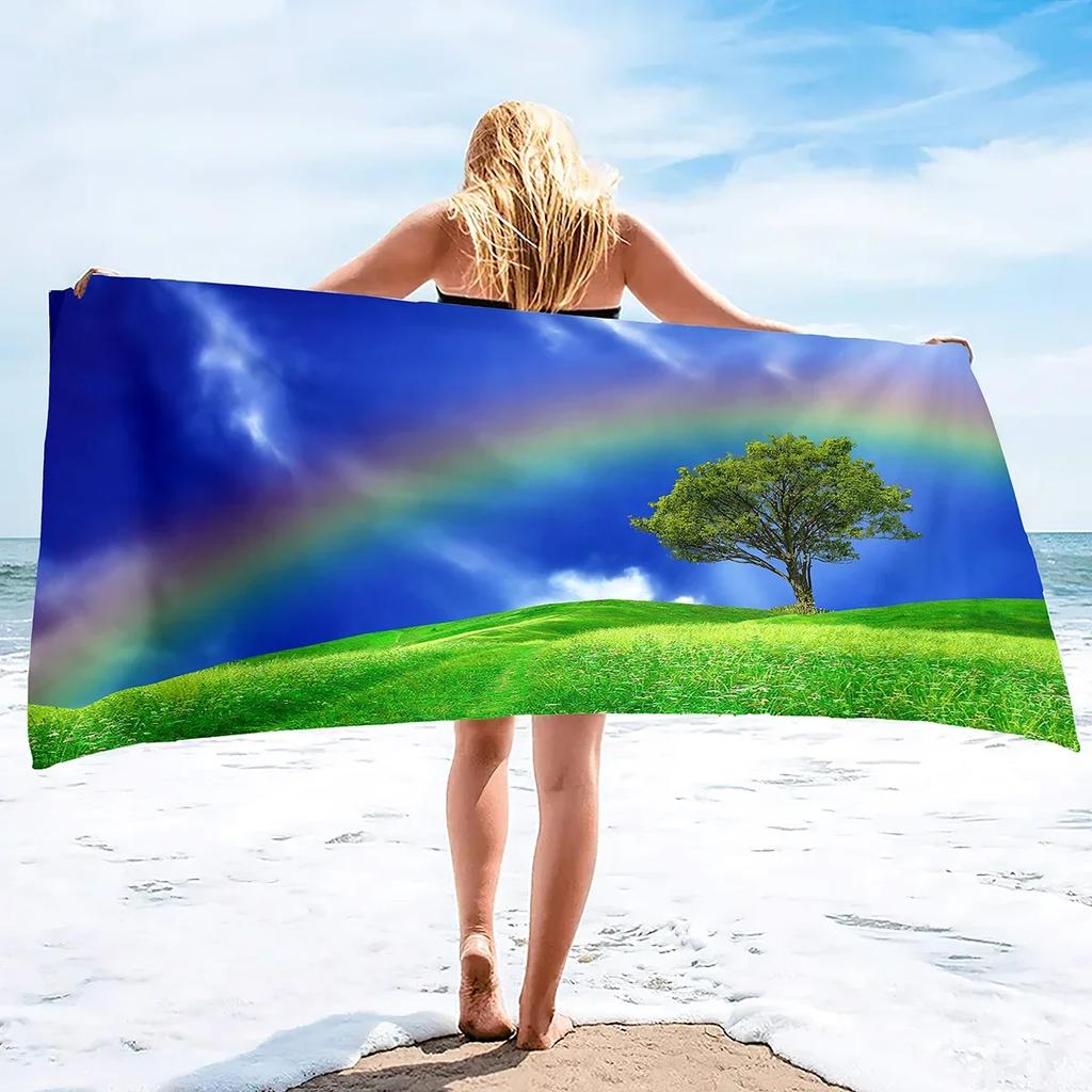 Beach Towel Rainbow Colors Printed Microfiber Beach Towel, Oversized Large Quick Dry & Sand Free Lightweight Towel Adults Towel