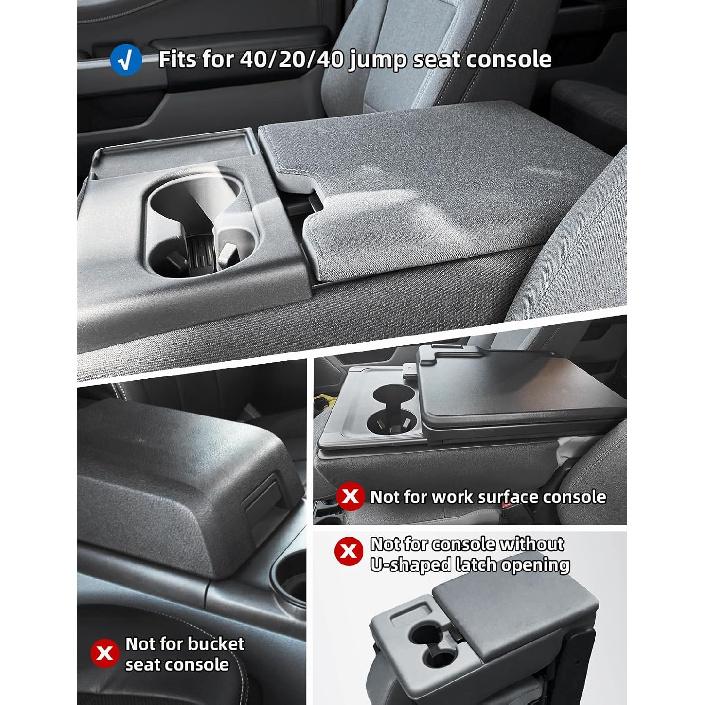 Center Console Cover Compatible With 2015-2025 Ford F150, 2017-2025 F250 F350 F450 With 40/20/40 Jump Seat, Leather Armrest Cover Middle Console