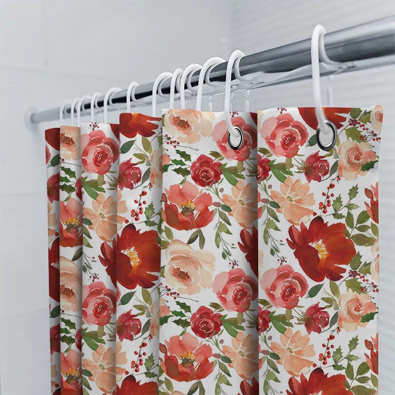 Bath Shower Curtain Flowers Waterproof White Red Pink Home Decor Indoor Bathroom Shower Room Decoration Wall Hanging