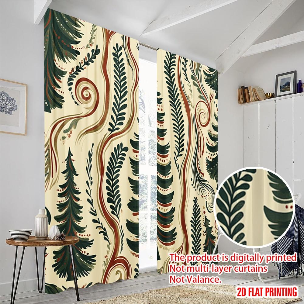 2pcs,2D Plane Printing Minimalist Curtains Folk Trees Nature (3) Durable 100% Polyester Fabric (without Rod) Decorations Inside