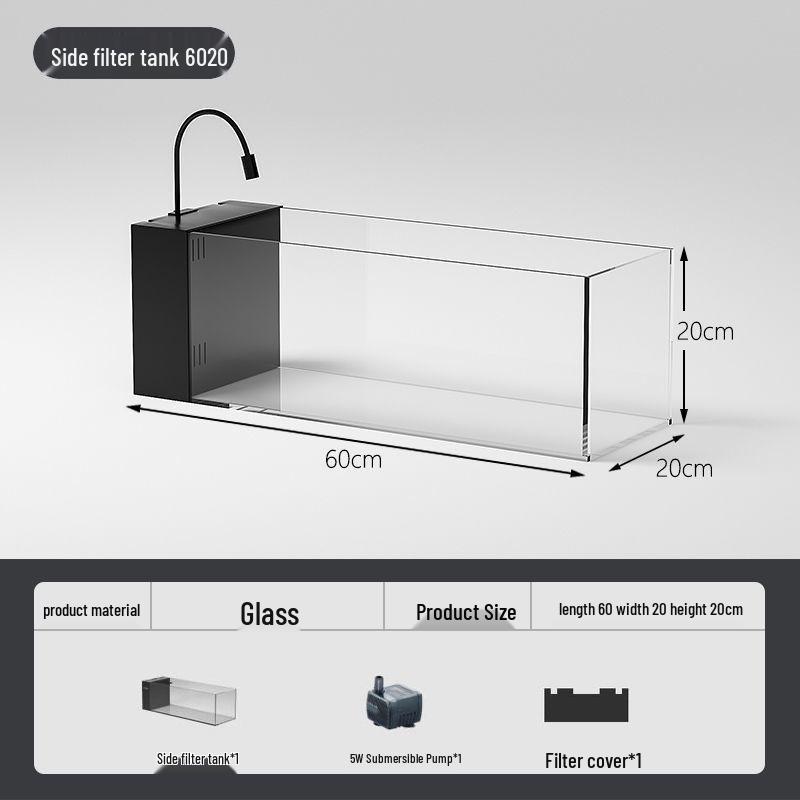 

Stream Tank 2025: Integrated Ultra White Fish Tank with Side Filter and Small Glass Landscaping. Light + Filter Material + Filter Cotton
