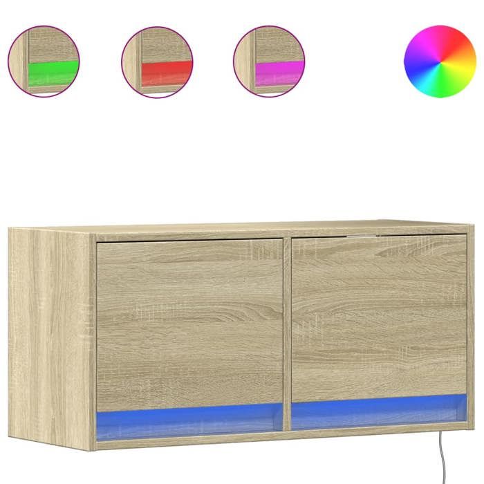 VidaXL Wall-Mounted TV Cabinet with LED Lights Sonoma Oak 80x31x35 Cm, Wall-Mounted TV Unit, Floating TV Unit, TV Stand 852357