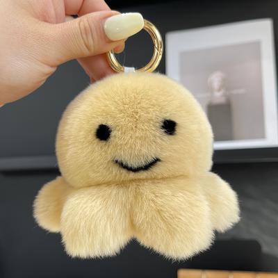 Echtes Rex-Kaninchenhaar, niedlicher kleiner Oktopus, Taschenanhänger, Auto-Schlüsselanhänger, Puppentasche, Wollknäuel, kreativer Plüsch-Aufhänger