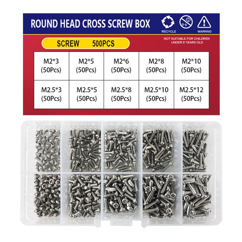 M1 M1.2 M1.4 M1.6 M2.5 M3 Metrisches Gewinde Maschinenschraube Kreuzschlitz Senkkopf Kreuzschlitz Schrauben Kasten-Set 304 Edelstahl Sortiment-Kit