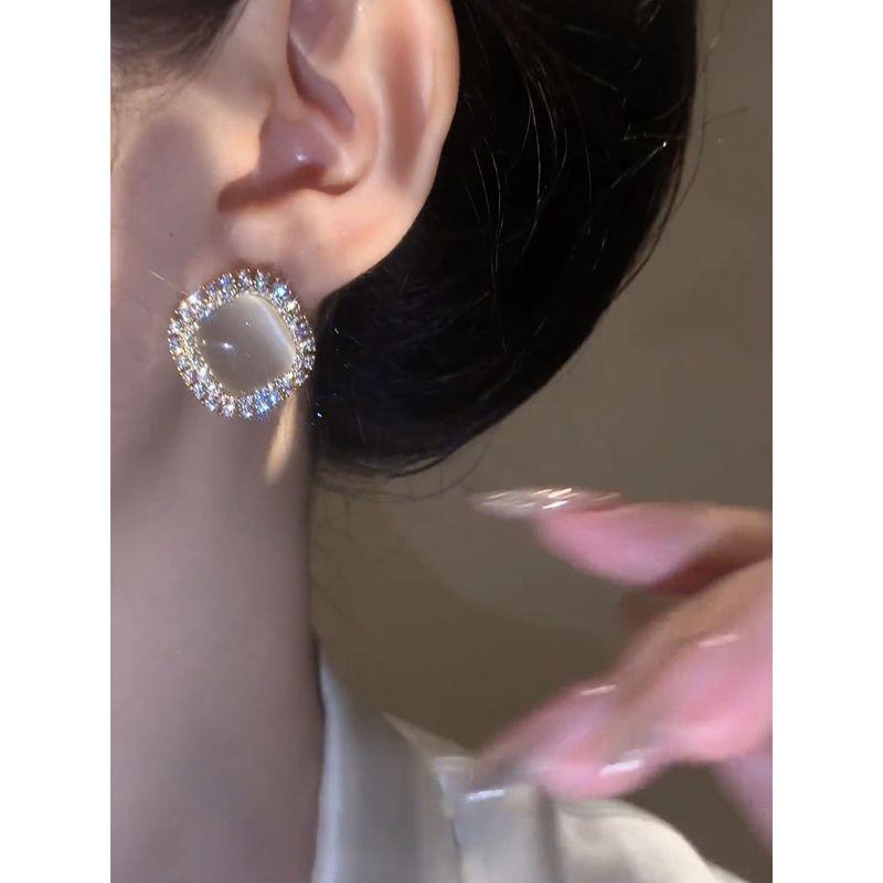 925 Silver Needle Rhinestone Opal Stone Ear Studs Retro Temperament Entry Lux Fancy Earrings for Women 2025 New Earrings