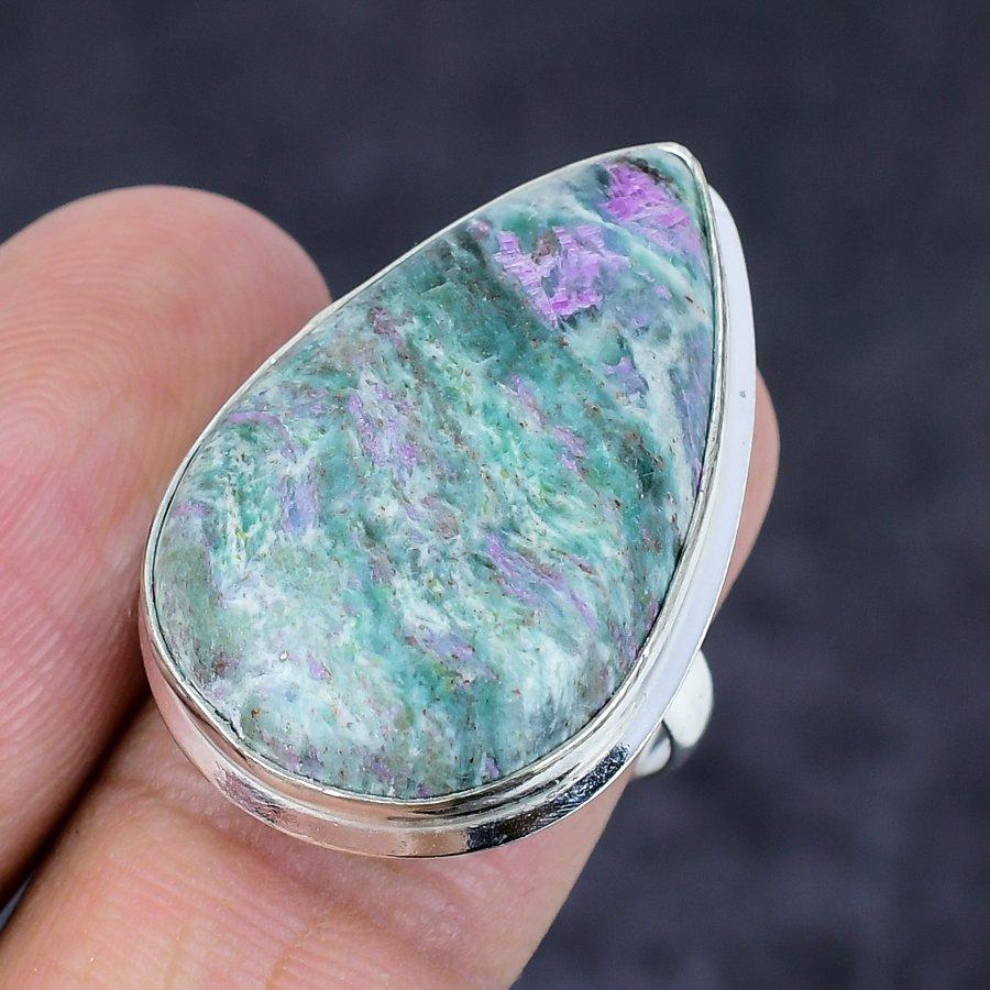 Natural Ruby Fuchsite Gemstone 925 Sterling Silver Jewelry Ring Size 7.5 H1b15